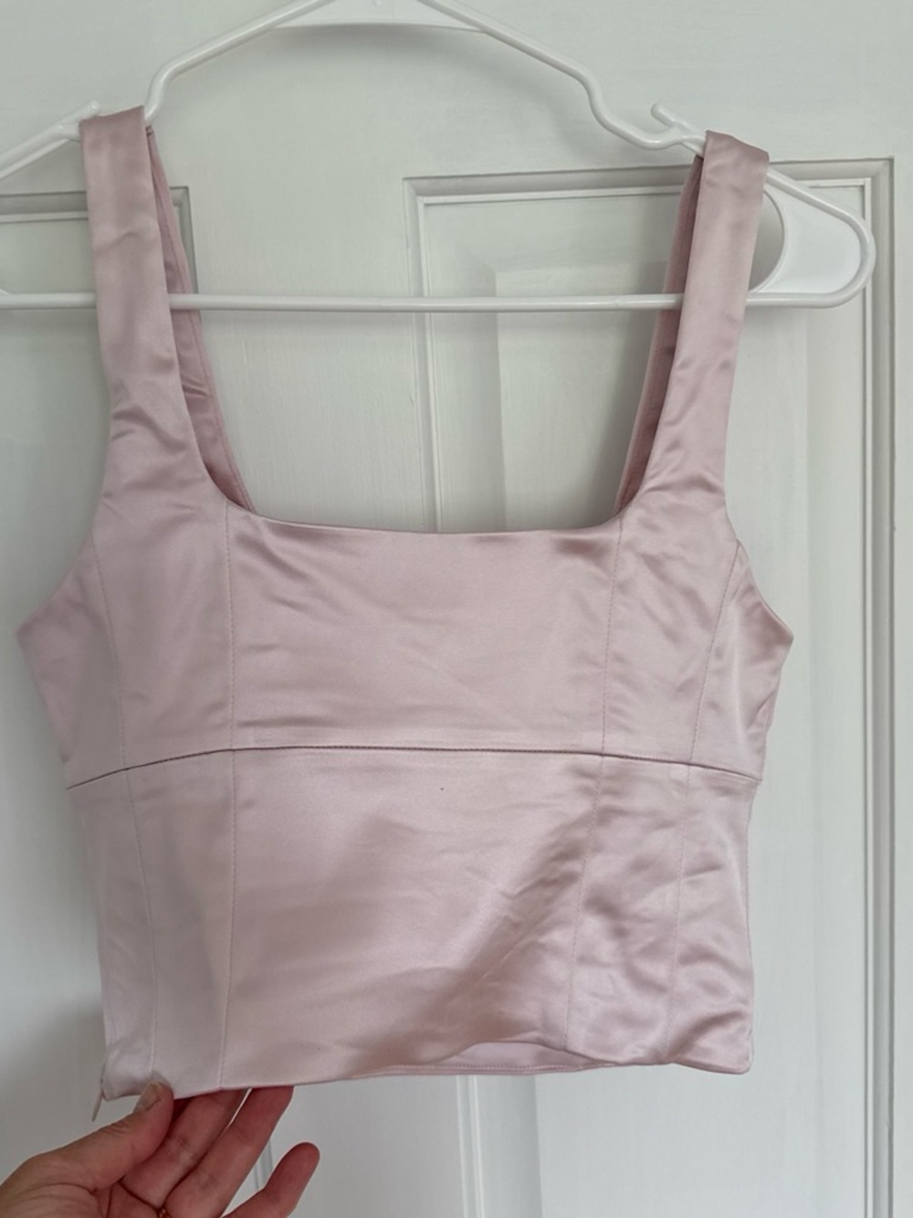 Wilfred Satin Square-Neck Crop Top in Pale Pink